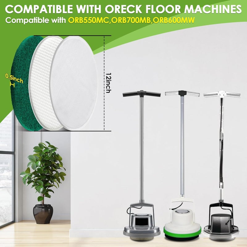 Potchen 3 Pack 12" Floor Machine Pads Compatible with Oreck Commercial 550MC 437.056 Orbiter Scrubber Machine, Microfiber Carpet Bonnet, Floor Buffer Pad for Deep Cleaning (Stripper & Bonnet & Buffer) - Image 2